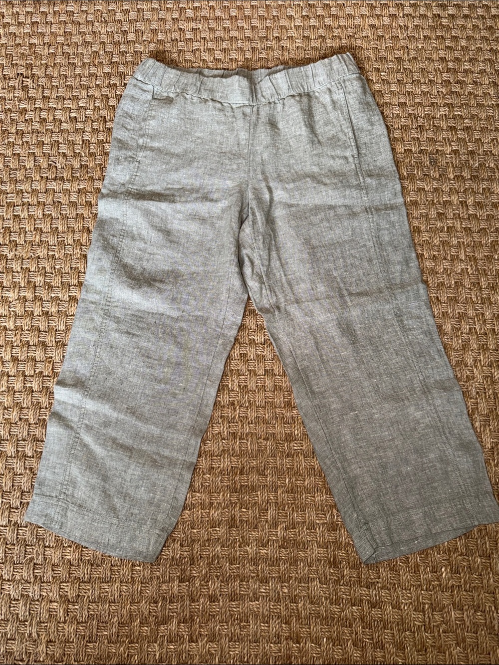 NWT Pure Jill, Linen Olive Sea Green 100% Linen Cropped Pants Sz M
